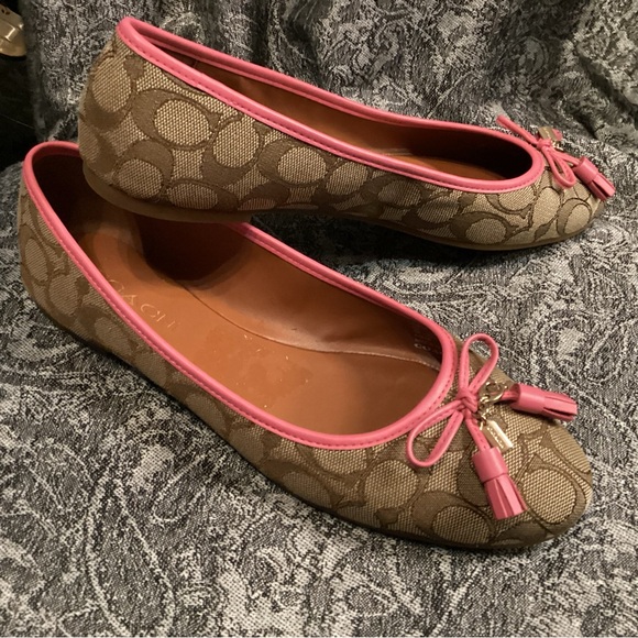 Coach NIB Benni signature logo flats in khaki and pink - Picture 6 of 7